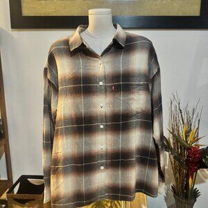 Levi’s Women's or Men's Plaid Flannel Button-Up Shirt Brown/Gray Size M NWT